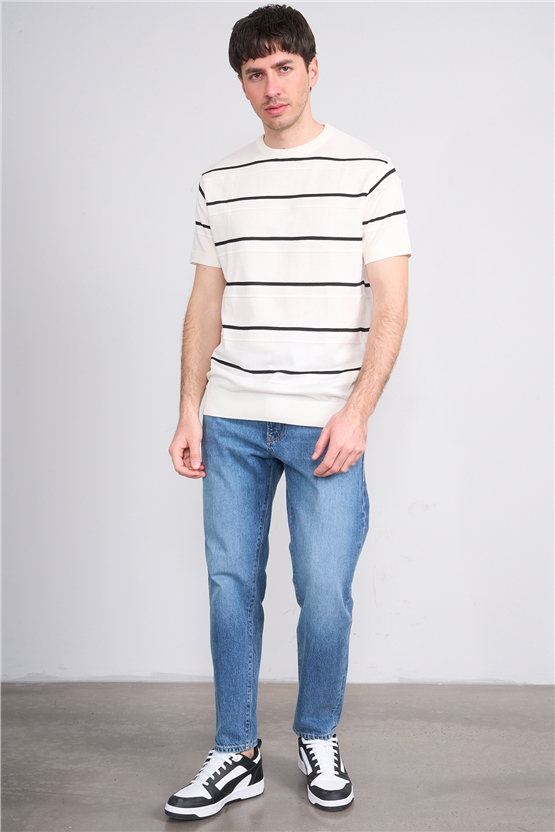 Çetinkaya Mentality 5365 Bisiklet Yaka Akrilik Regular Kısa Kol Triko Ekru