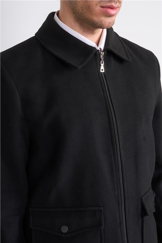 Çetinkaya Mentality 7042 Ceket Yaka Kaşe Kısa Kaban Siyah