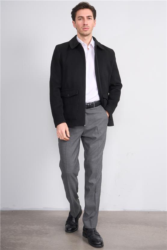 Çetinkaya Mentality 7042 Ceket Yaka Kaşe Kısa Kaban Siyah