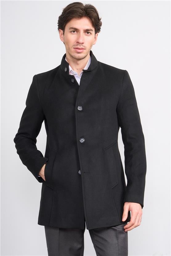 Çetinkaya Mentality 7848 Dik Yaka Kaşe Kaban Siyah