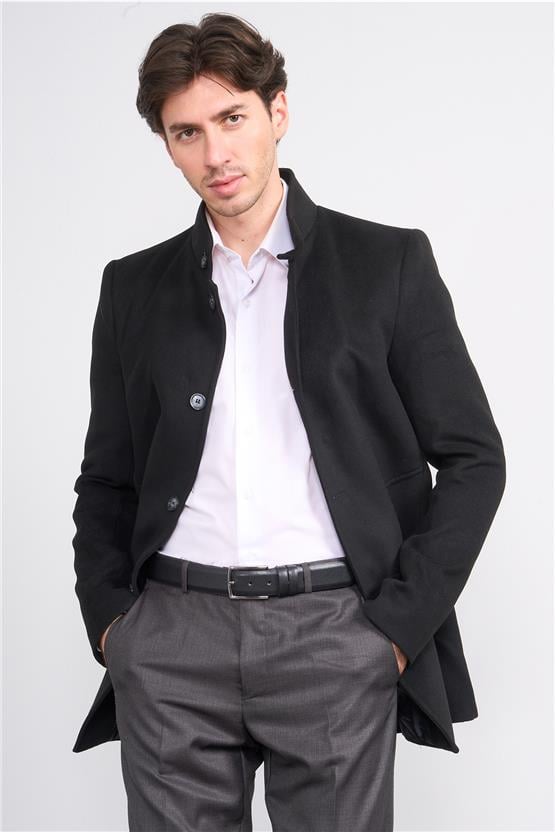 Çetinkaya Mentality 7848 Dik Yaka Kaşe Kaban Siyah