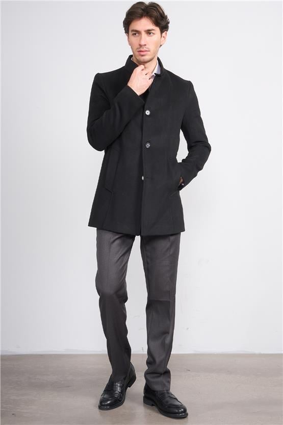 Çetinkaya Mentality 7848 Dik Yaka Kaşe Kaban Siyah