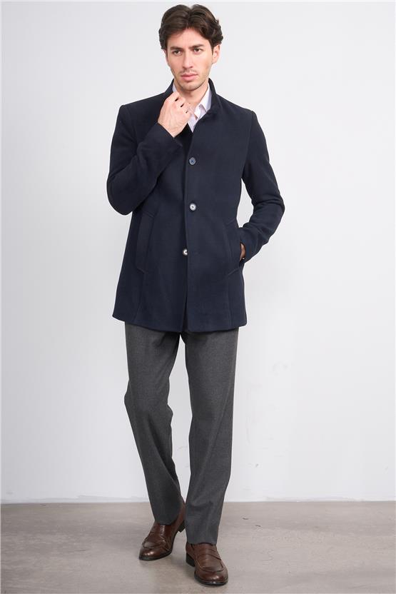 Çetinkaya Mentality 7848 Dik Yaka Kaşe Kaban Lacivert