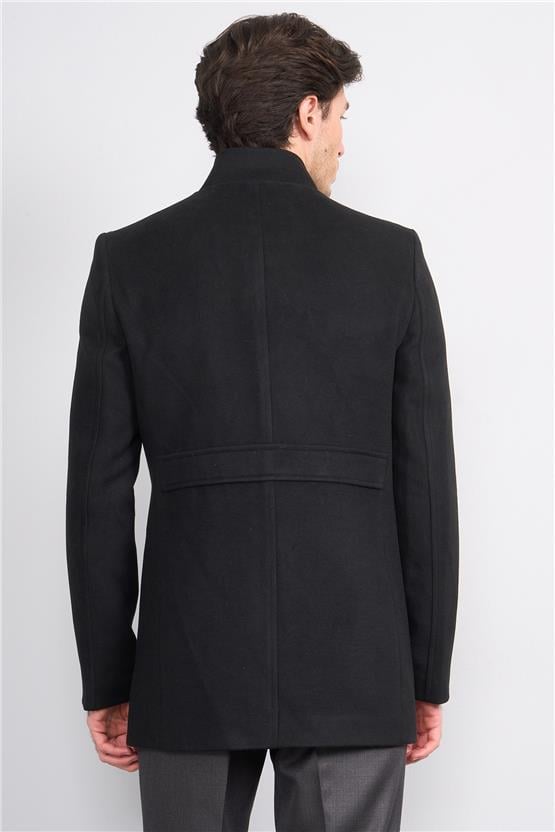 Çetinkaya Mentality 7848 Dik Yaka Kaşe Kaban Siyah