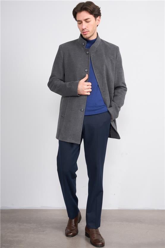 Çetinkaya Mentality 7848 Dik Yaka Kaşe Kaban Koyu Gri