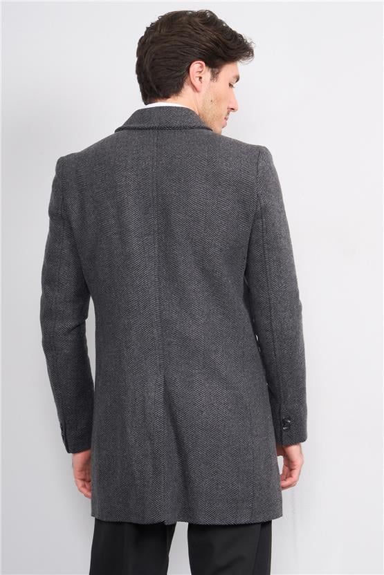 Çetinkaya Mentality 7849 Erkek Mono Yaka Regular Kaşe Kaban Antrasit Balıksırtı