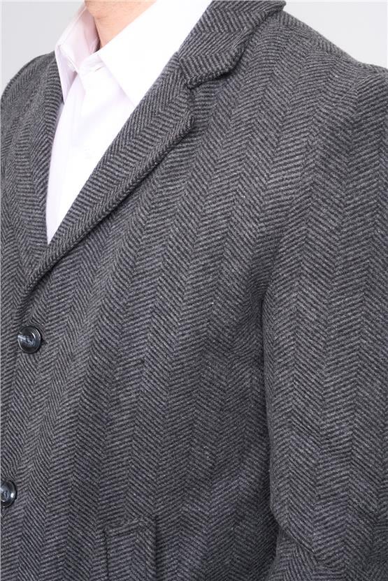 Çetinkaya Mentality 7849 Erkek Mono Yaka Regular Kaşe Kaban Antrasit Balıksırtı