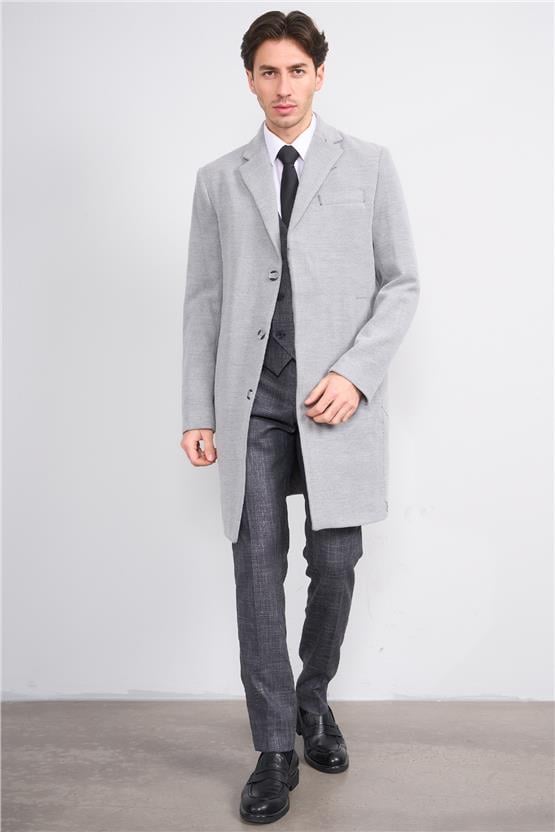 Çetinkaya Mentality 7852 Erkek Mono Yaka Regular Kaşe Kaban Açık Gri