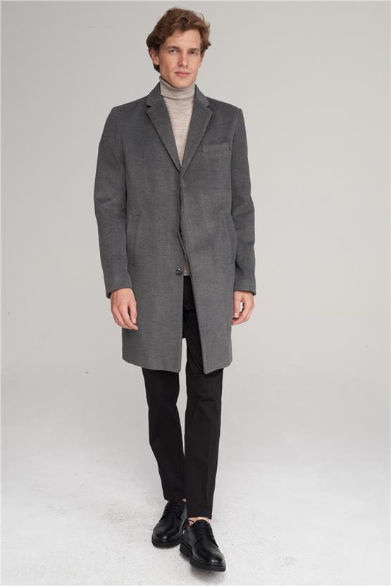 Çetinkaya Mentality 7852 Erkek Mono Yaka Regular Kaşe Kaban Antrasit