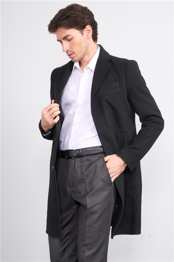 Çetinkaya Mentality 7852 Erkek Mono Yaka Regular Kaşe Kaban Siyah