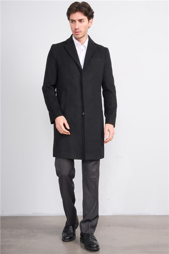 Çetinkaya Mentality 7852 Erkek Mono Yaka Regular Kaşe Kaban Siyah