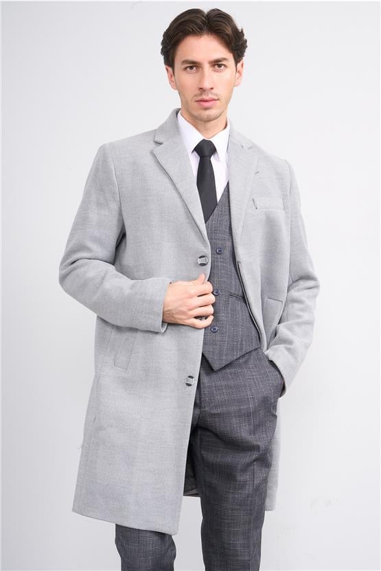 Çetinkaya Mentality 7852 Erkek Mono Yaka Regular Kaşe Kaban Açık Gri