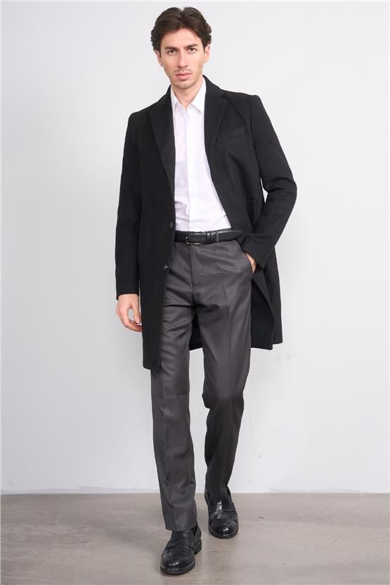 Çetinkaya Mentality 7852 Erkek Mono Yaka Regular Kaşe Kaban Siyah