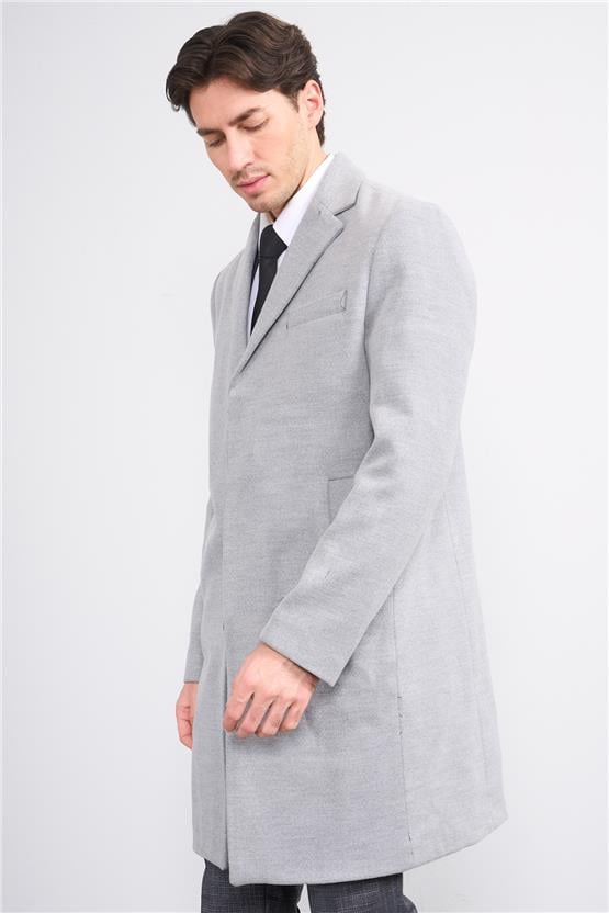 Çetinkaya Mentality 7852 Erkek Mono Yaka Regular Kaşe Kaban Açık Gri