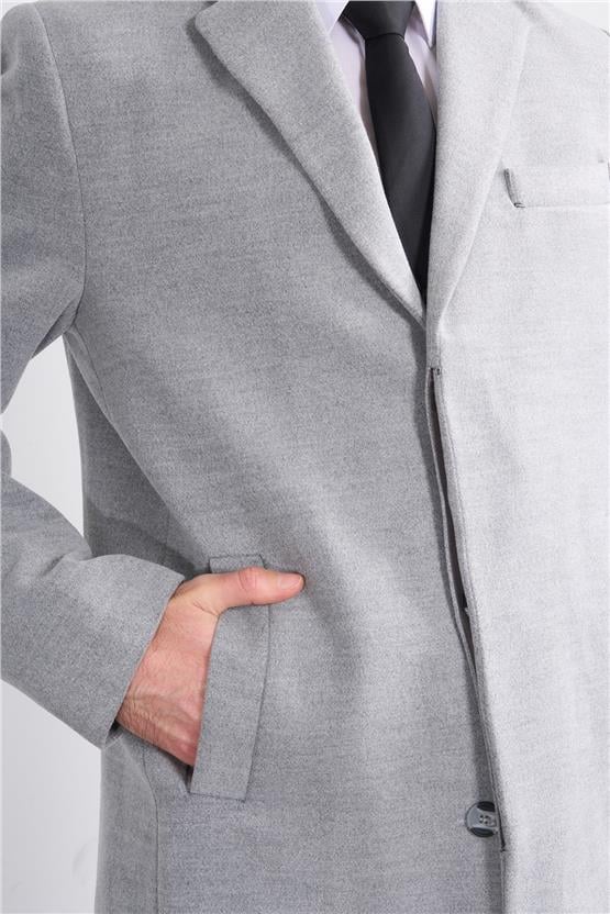 Çetinkaya Mentality 7852 Erkek Mono Yaka Regular Kaşe Kaban Açık Gri