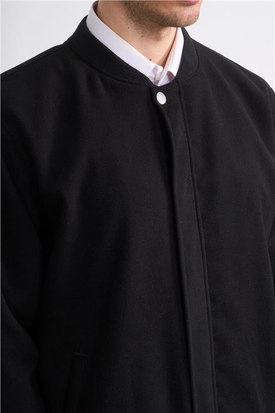 Çetinkaya Mentality 7854 Erkek Dik Yaka Regular Kaşe Kaban Siyah