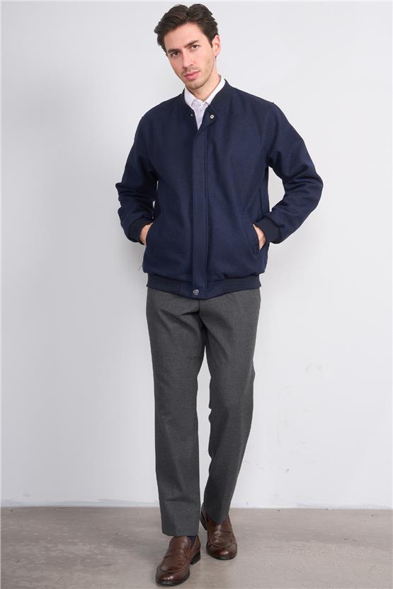 Çetinkaya Mentality 7854 Erkek Dik Yaka Regular Kaşe Kaban Lacivert