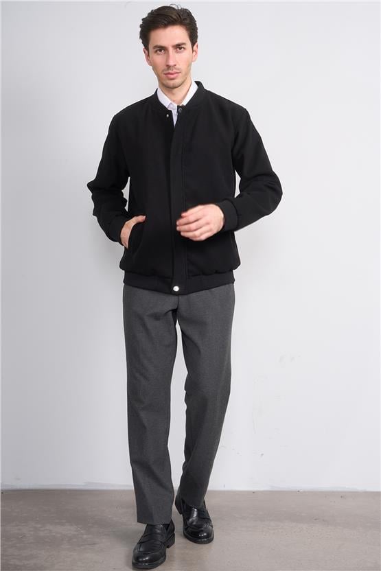 Çetinkaya Mentality 7854 Erkek Dik Yaka Regular Kaşe Kaban Siyah