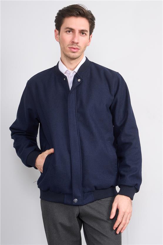 Çetinkaya Mentality 7854 Erkek Dik Yaka Regular Kaşe Kaban Lacivert