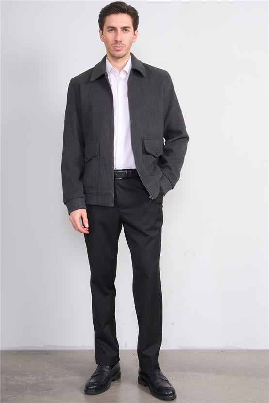 Çetinkaya Mentality 7988 Erkek Yaka Fermuarlı Kaşe Kaban Antrasit