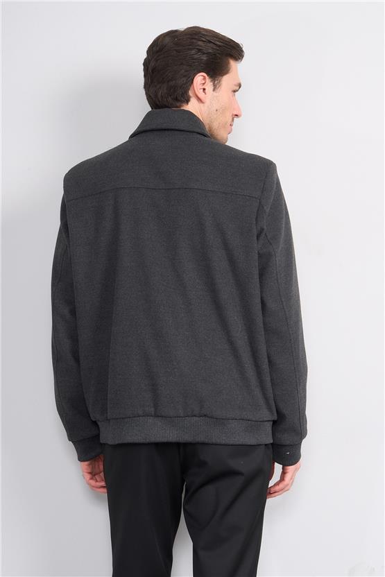 Çetinkaya Mentality 7988 Erkek Yaka Fermuarlı Kaşe Kaban Antrasit