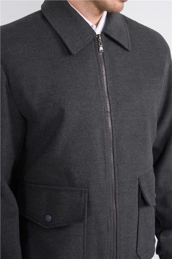 Çetinkaya Mentality 7988 Erkek Yaka Fermuarlı Kaşe Kaban Antrasit