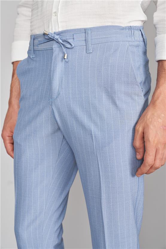 Çetinkaya Mentality 8100 Erkek Yan Jogger Pantolon Açık Mavi Üzeri Beyaz Çizgili