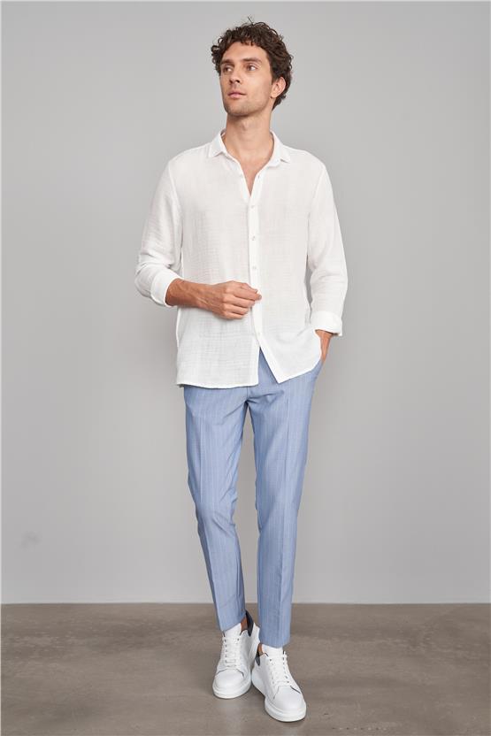 Çetinkaya Mentality 8100 Erkek Yan Jogger Pantolon Açık Mavi Üzeri Beyaz Çizgili