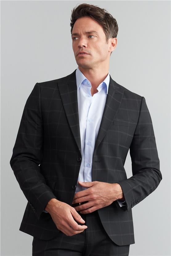 Çetinkaya Mentality 9540 Erkek Yünter Sivri Yaka Slim Fit Takım Elbise Siyah Ekoseli