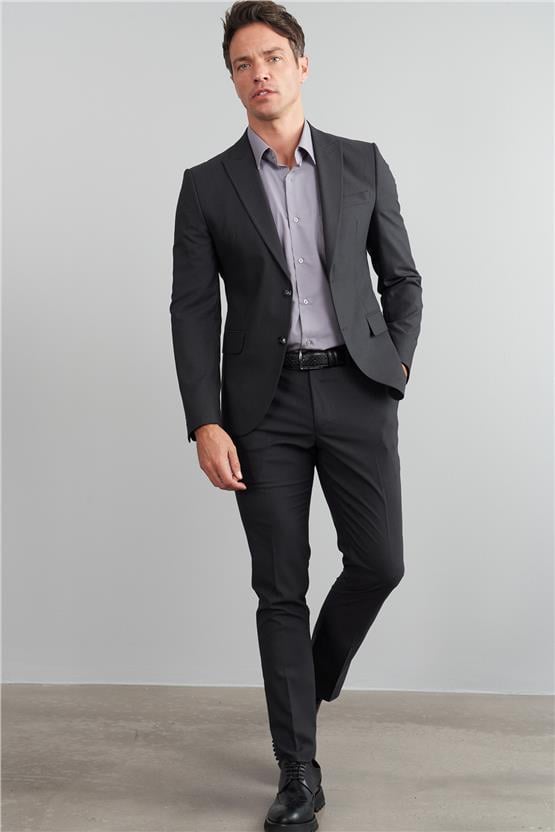 Çetinkaya Mentality 9544 Erkek Yünter Sivri Yaka Slim Fit Takım Elbise Siyah Çizgili