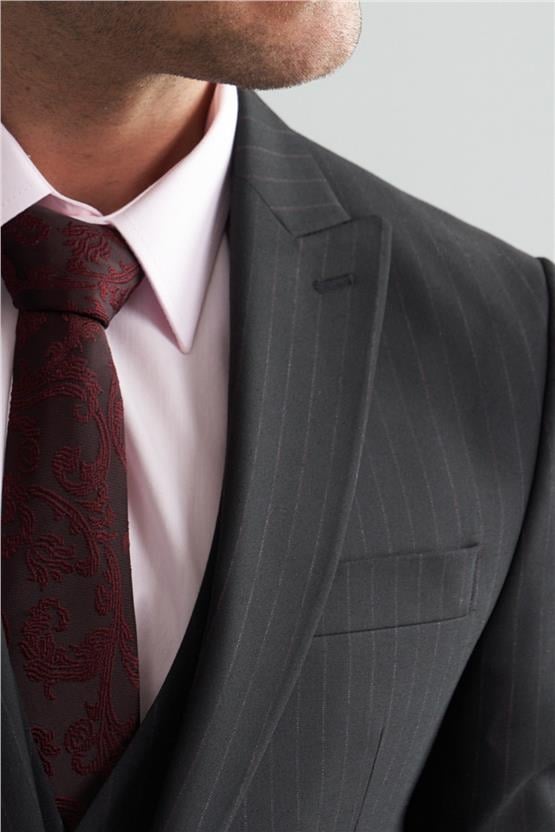 Çetinkaya Mentality 9545 Erkek Yünter Sivri Yaka Slim Fit Yelekli Takım Elbise Siyah Çizgili