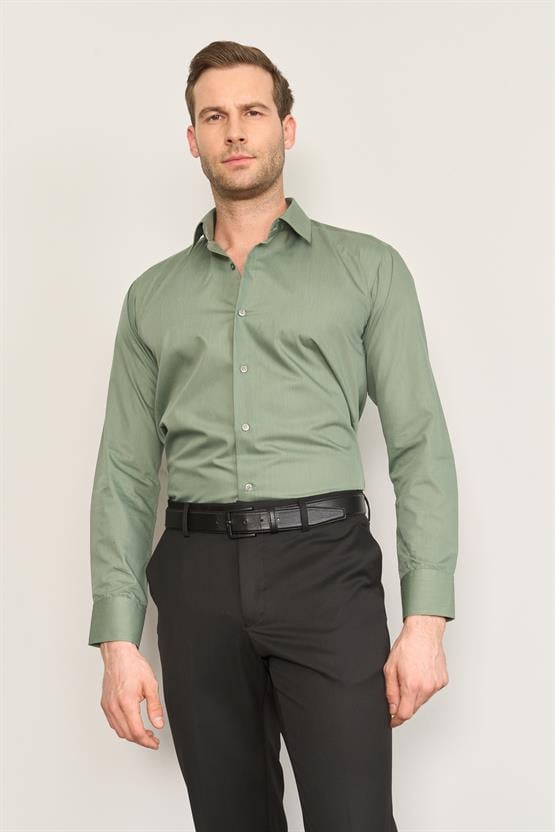 Çetinkaya Mentality G071 Erkek Uzun Kol Renkli Dacron Gömlek Haki