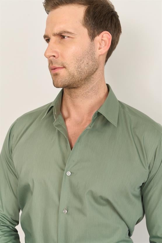 Çetinkaya Mentality G071 Erkek Uzun Kol Renkli Dacron Gömlek Haki