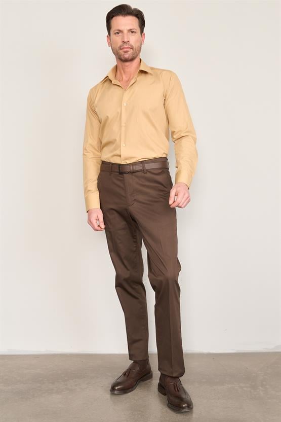 Çetinkaya Mentality G071 Erkek Uzun Kol Renkli Dacron Gömlek Camel