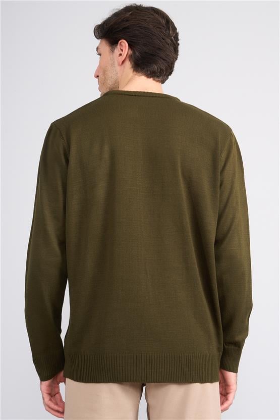 Çetinkaya Mentality K25 3175 Bisiklet Yaka Triko Basic Koyu Haki