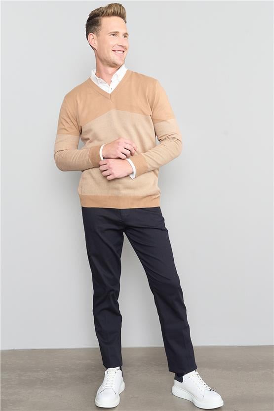 Çetinkaya Mentelity 3196 Erkek Bisiklet Yaka Triko Camel