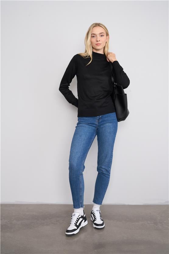 Çetinkaya Miramira 2254 Dik Yaka Siyah Triko