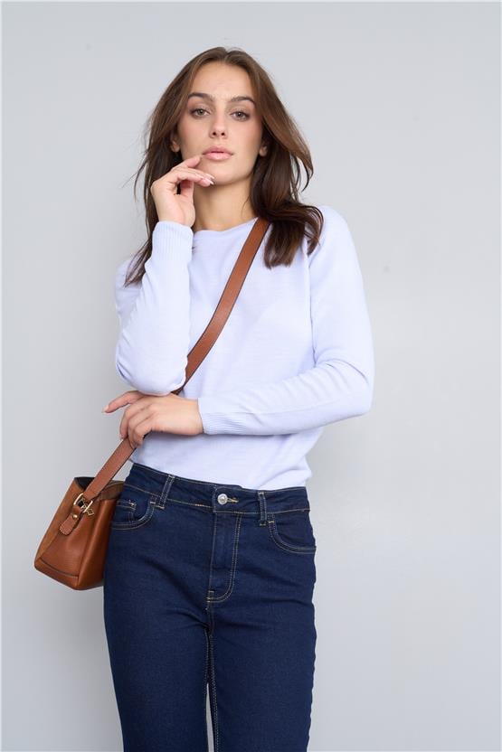 Çetinkaya Miramira 2275 Bisiklet Yaka Triko Lila Mavi