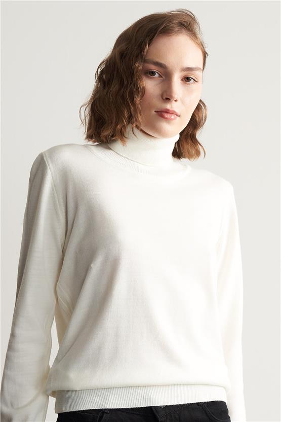 Çetinkaya Miramira Balıkçı Yaka Ekru Triko