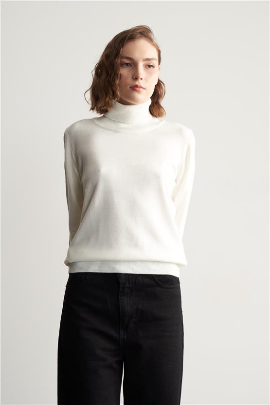 Çetinkaya Miramira Balıkçı Yaka Ekru Triko