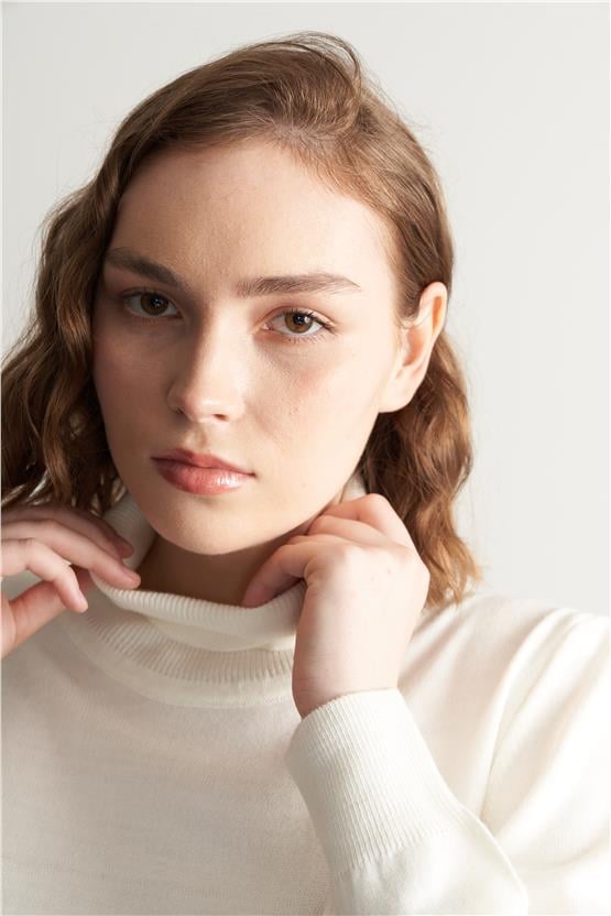 Çetinkaya Miramira Balıkçı Yaka Ekru Triko