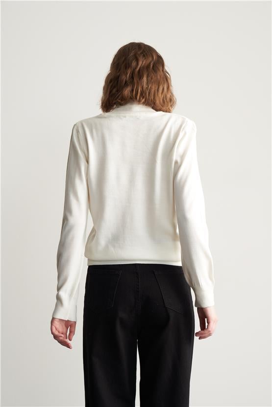 Çetinkaya Miramira Balıkçı Yaka Ekru Triko