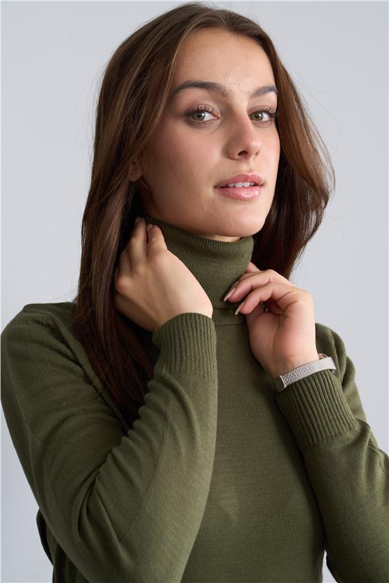 Çetinkaya Miramira Balıkçı Yaka Haki Triko