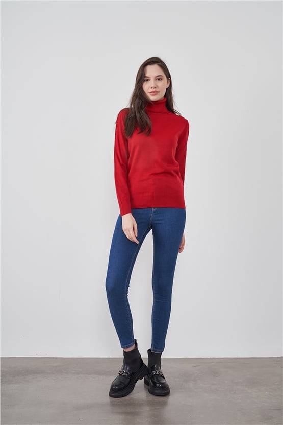 Çetinkaya Miramira Balıkçı Yaka Kırmızı Triko