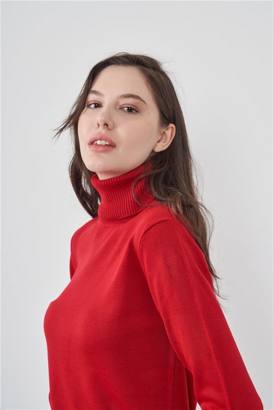 Çetinkaya Miramira Balıkçı Yaka Kırmızı Triko