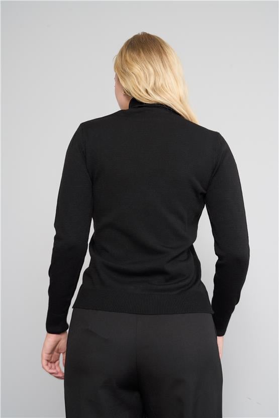 Çetinkaya Miramira Balıkçı Yaka Siyah Triko