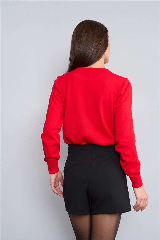 Çetinkaya Miramira Bayan Bisiklet Yaka Kırmızı Triko