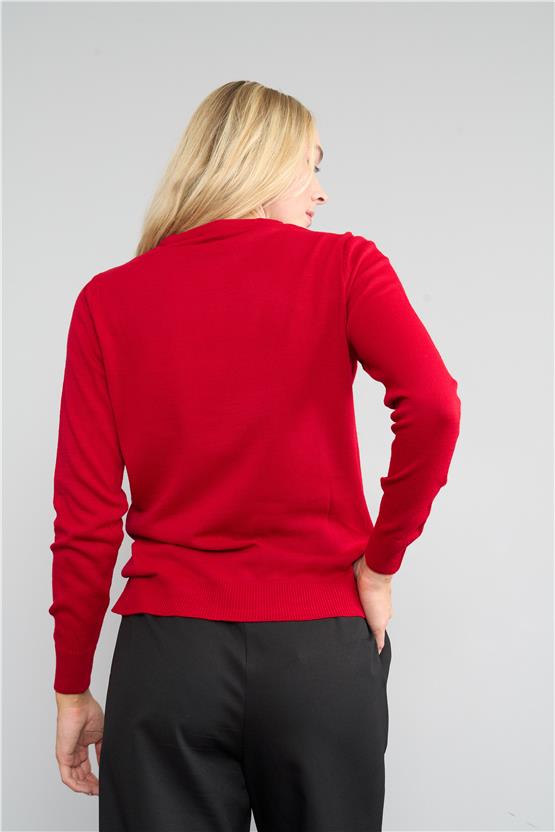 Çetinkaya Miramira Bisiklet Yaka Kırmızı Triko Kazak