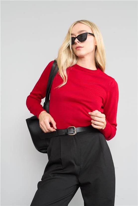 Çetinkaya Miramira Bisiklet Yaka Kırmızı Triko Kazak