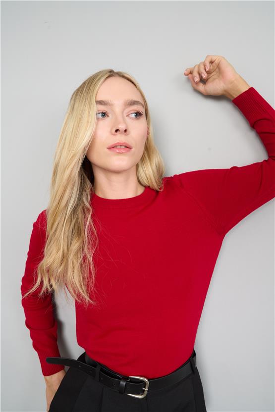 Çetinkaya Miramira Bisiklet Yaka Kırmızı Triko Kazak